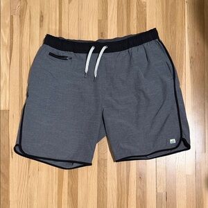 Mens Vuori Heather Gray Athletic Shorts with Black Trim